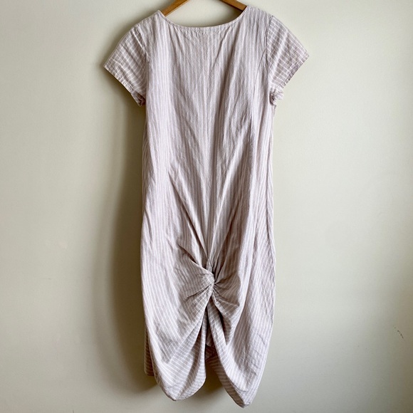 Lamb Linen Lagenlook Stripe Midi Asymmetrical Hemline Dress - Picture 3 of 6